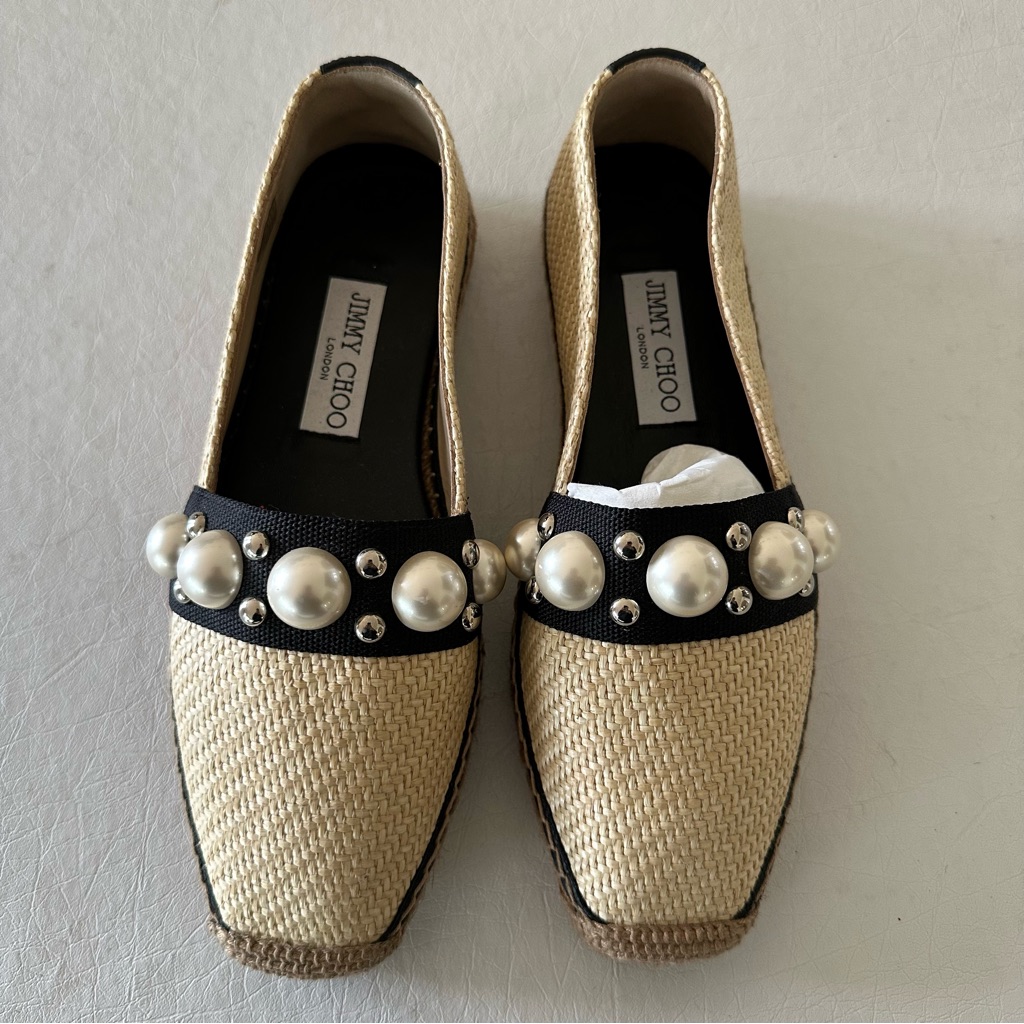 Jimmy Choo Black And Cream Pearl Espadrilles